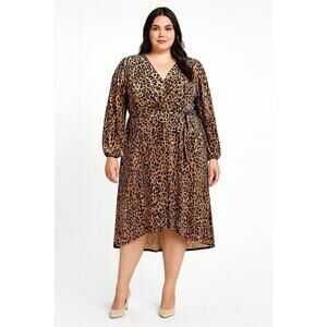 Nurture Westbound Plus Size 3X Faux Wrap Belt Dress Animal Print Velvet Burnout